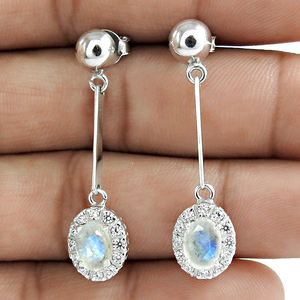 Pendientes de piedra lunar de arcoíris Natural de plata 925 chapados en rodio, regalo de aniversario, Zirconia cúbica blanca, joyería al por mayor - Product Image 1
