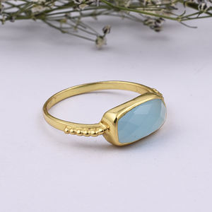 Anillo de Calcedonia Aqua de corte Baguette de Plata de Ley 925 con ajuste de bisel chapado en oro para regalos de aniversario de boda y fiestas - Product Image 3