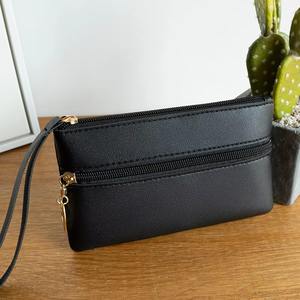Bolso de mano de cuero PU de moda personalizado portátil con doble cremallera de color sólido, bolso de mano al por mayor, regalo para mujer, monederos - Product Image 1