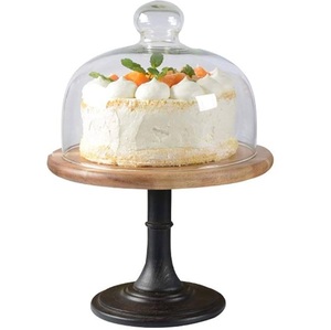 Custom Luxury Acacia Wooden Cake <b>Stand</b> with Glass Dome <b>Turntable</b> Rotating Baking Equipment for Serving and Displaying Cake - Product Image 2