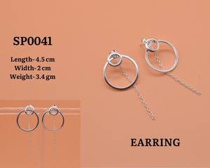 ต่างหูยาวทรงกลมสีเงิน925เงินสเตอร์ลิงเครื่องประดับแฮนด์เมดดีไซน์เนอร์สำหรับเธอ - Product Image 1