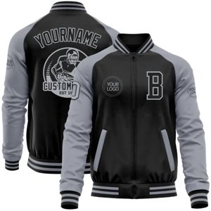 OEM Fabrication sur mesure Blouson gris noir de haute qualité Varsity Letterman Veste à fermeture éclair deux tons - Product Image 1