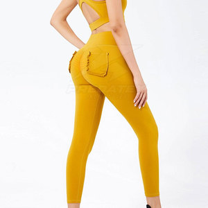 New Design Customized Logo Solid Women Yoga Set Elastic Waist Front Logo Quick Dry Breathable High Quality 2-Piece Set - Product Image 4