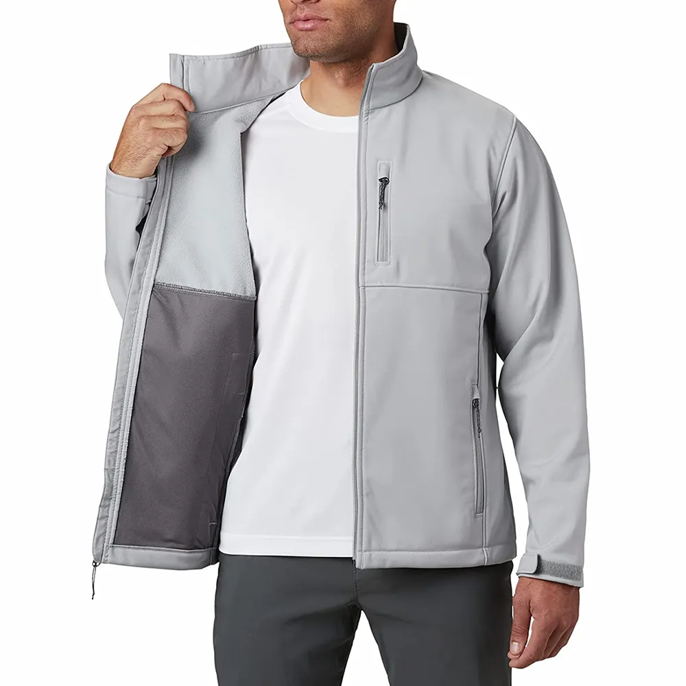 Chaquetas Softshell de moda para hombre, ropa de calle informal con cierre de cremallera, Color gris claro, para adultos