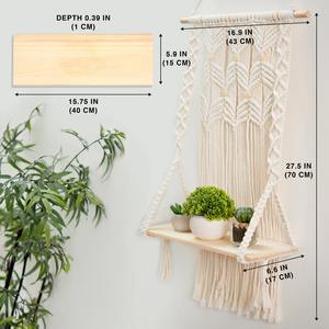Chic Wood Floating Boho Indoor Macrame Wall <b>Shelf</b> for Bedroom Living Room <b>Decoration</b> Home <b>Decor</b> - Product Image 5
