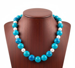 Collar de Perlas Plateadas de 18 Pulgadas para Mujer, Chapado en Oro de 925, Hecho a Mano, Moderno, Accesorio de Regalo, Cristal Natural de Crisocola Curativo - Product Image 3