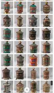 ล้อสวดมนต์ทำจากทองเหลืองของเก่าขนาดกลางอุปกรณ์บนโต๊ะอาหารทำจากทองแดงโบราณสำหรับเป็นของที่ระลึกของชาวพุทธวัสดุทำจากโลหะสำหรับงานฝีมือ - Product Image 5