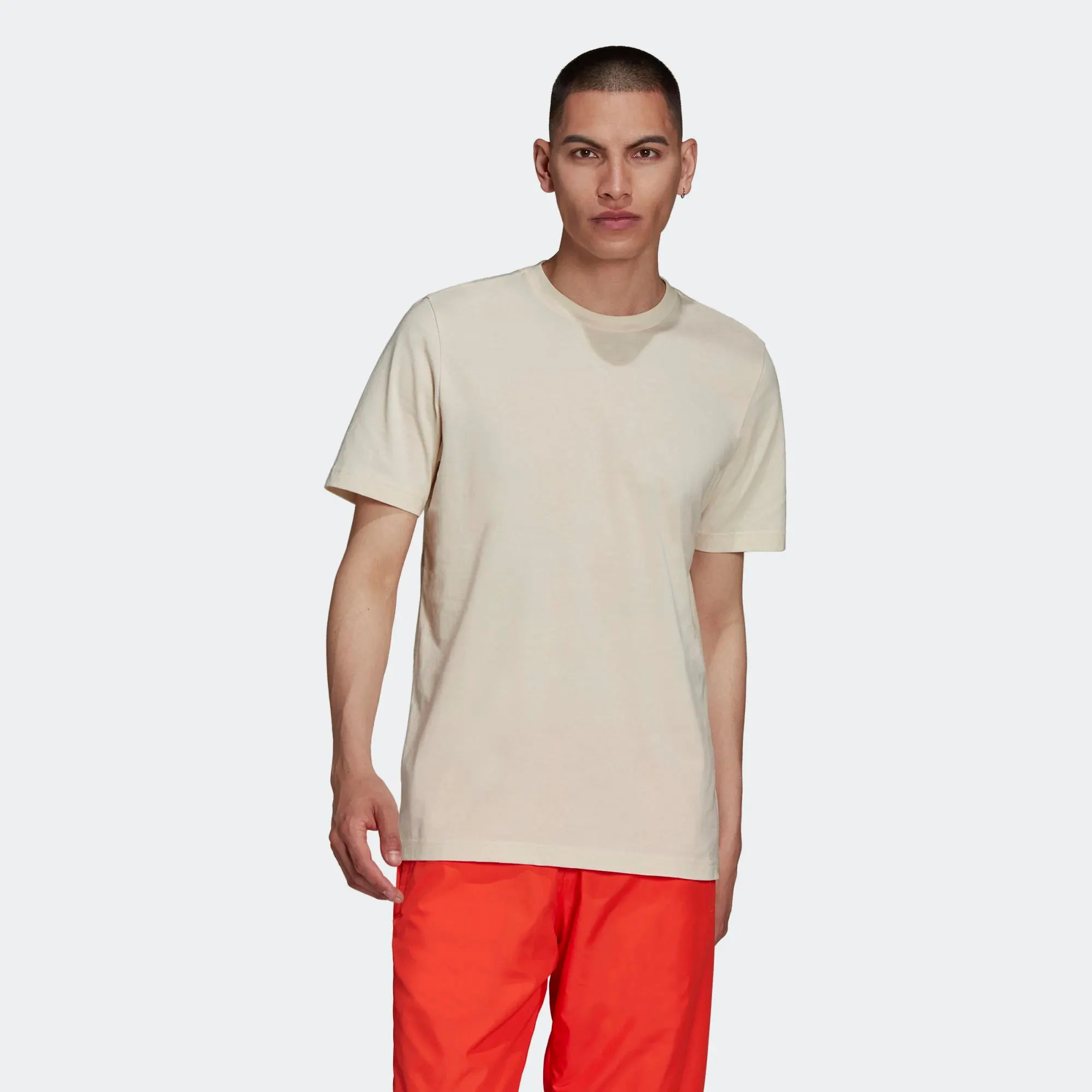 Camiseta de manga corta para hombre, camisa de cuello redondo acanalado, 100% algodón, color rojo vivo, essential