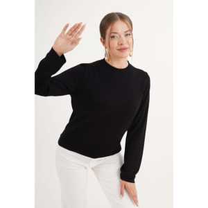 Suéter Negro de Cuello Redondo para Mujer, Tejido Fino, Producto al por Mayor - Product Image 3