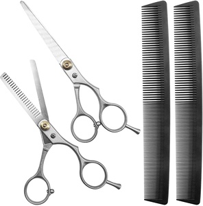 ชุดกรรไกรตัดผม4ชิ้นพร้อมกรรไกรซอยผมที่วางนิ้วแบบสกรูปรับได้และหวีพลาสติกสองอันใช้ในร้านทำผม - Product Image 2