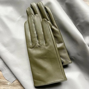 Gants en cuir véritable pour homme, élégants, verts, chauds, en peau de mouton, pour l'hiver, fermeture à pression au poignet - Product Image 5
