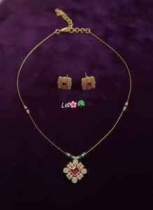 Newly Arrival Classic Square Green <b>Crystal</b> Pendant Necklace & Earring <b>Set</b> For Sale By Exporters - Product Image 2