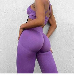 Conjunto atlético de 2 piezas de cintura alta para mujer, ropa de gimnasio sostenible, Sujetador deportivo transpirable sin costuras y mallas de estilo Simple - Product Image 2