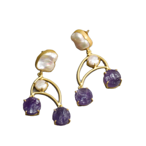 Pendientes de Perlas Hechos a Mano con Auténticas Perlas de Piedras Preciosas, Chapados en Oro Pulido y Joyería de Alta Calidad - Product Image 1