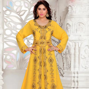 ผ้าจอร์เจียอิสลามปักสีเหลืองผ้าทอพร้อมฮิญาบ - Product Image 1