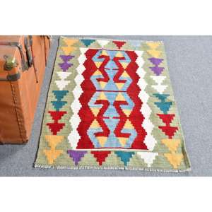 Alfombra Turca de 2.4x3.7 pies, Alfombra de Lana Vintage Roja Ombré - Product Image 1