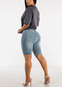 Custom Wholesale <b>Women</b> Summer Denim Ripped Denim Shorts Custom Casual Cut up <b>Jeans</b> Half Short Pants for <b>Women</b> - Product Image 3