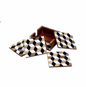 Sous-verres en bois faits à la main avec incrustations de pierre et de nacre, sous-verres à thé de qualité supérieure - Product Image 6