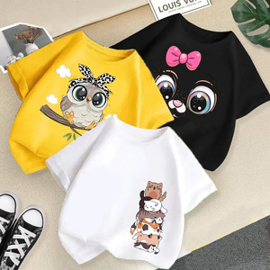Toddler Girls Short Sleeve Cat Print T-Shirt - 100% Cotton, Crewneck, Casual Summer Top For Ages 2T-5T
