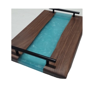 Plateau Rectangle fait main en résine incrusté de luxe plateau de service en bois et en résine pour cuisine maison hôtel avec la meilleure qualité de l'Inde - Product Image 1
