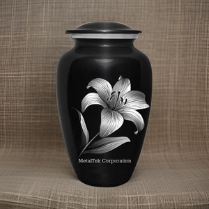 โถใส่เถ้ากระดูกทำจากโลหะสีดำรูปดอกลิลลี่สีขาวสำหรับงานศพงานศพของผู้ใหญ่สไตล์อเมริกัน - Product Image 4