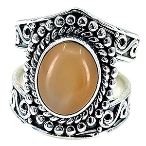 Navya <b>Craft</b> 925 Solid Sterling Silver Peach Moonstone Handmade Women's <b>Ring</b> 14K IGI Certified Sizes 4 13 (US) for Everyday Wear - Product Image 1