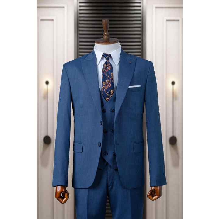 Suit Italian Cut With Vest Navy Blue SD4104