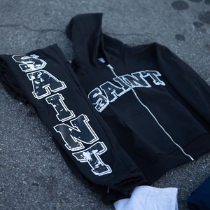 Ropa de calle lavada personalizada Heavyweight GSM Fleece 100% algodón recortado Sudadera con capucha pantalones de chándal holgados Unisex Zip up Hoodie Set - Product Image 1