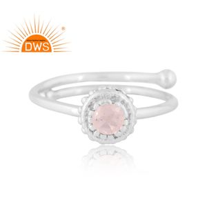 Best Selling Fine Sterling Silver Natural <b>Rose</b> <b>Quartz</b> Gemstone Stackable <b>Ring</b> Custom Jewelry Manufacturer - Product Image 3