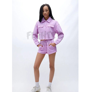 Ensemble short pour femmes Sweat à capuche oversize zippé Pantalon pour femmes Ensemble deux pièces en coton blanc Vêtements pour femmes - Product Image 1