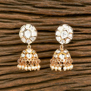 Compre en línea Pendientes Kundan Jhumki con chapado en oro rosa Exportador de joyería hecha a mano en India - Product Image 4