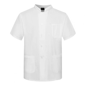Uniforme de Chef Mezcla de algodón Overoles de Chef Uniforme de Chef profesional con cuello alto Mangas cortas Doble para restaurante - Product Image 6