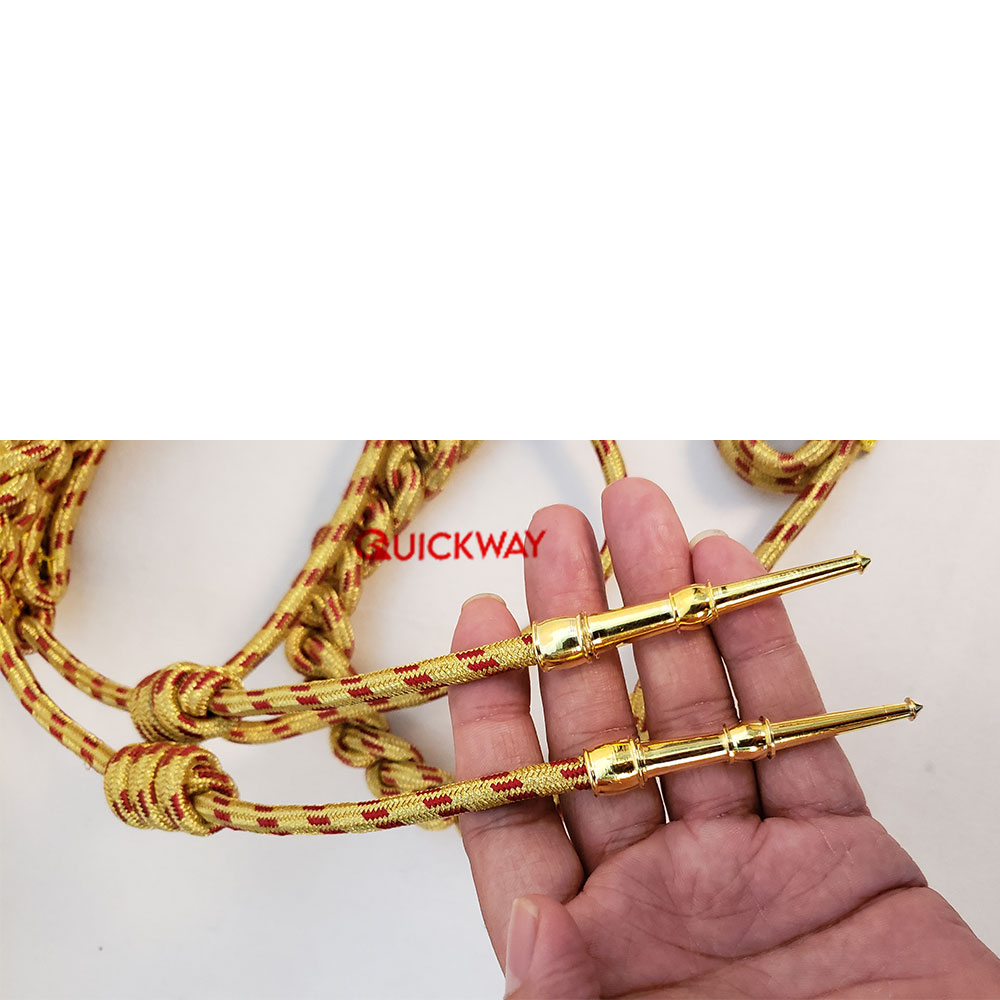 Ceremonial Gold Aiguillette with 2 Tips Bullion Wire Uniform Aiguillettes Tips Personal Defense Equipment