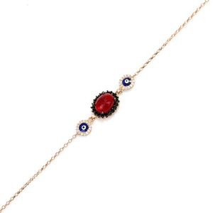 925 Sterling <b>Silver</b> Evil Eye Bead <b>Bracelet</b> with Ruby Red Opal Stone & Enamel Elegant <b>Bangles</b> - Product Image 3
