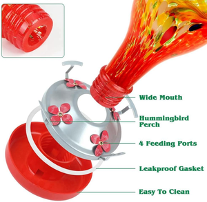 Mangiatoia per colibrì in vetro blu soffiato a mano moderna da 33oz con gancio per fossato di formica per uccelli da esterno decorazione da giardino Pioneera BF04 - Product Image 4