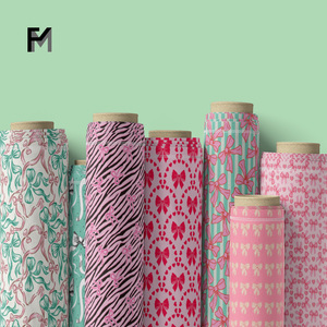 2025 finemore vải cotton mềm mại tự do Tana với thiết kế nơ dễ thương màu hồng trái tim ngựa vằn kết hợp bó Ruy băng in khối lãng mạn - Product Image 1