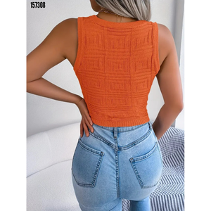 Kadin Askili Maglia Crop con Collo a Ciclista e Scollo Profondo, 38278 - Arancione - Product Image 4