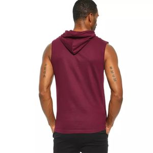 2021 New Arrival <b>Men's</b> Casual Plus Size Hooded Tank <b>Top</b> Gym Vest with Button Decoration <b>Cropped</b> Gym Wear - Product Image 4