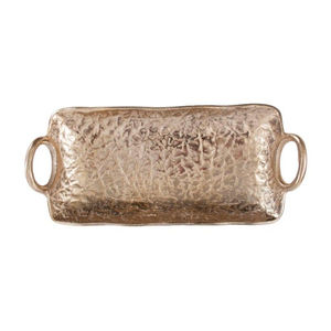 Juego de 2 Bandejas de Servir Rectangulares Profundas de Metal Dorado Martillado Vintage con Asas de Anillo para Decoración del Hogar - Product Image 3