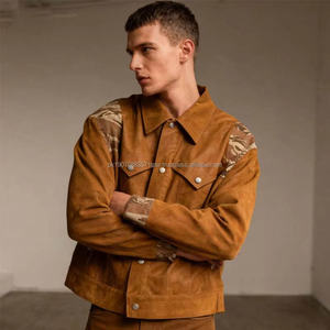 Men's Autumn Streetwear Leather Jacket Embroidered Logo Stand <b>Collar</b> <b>Metal</b> Button Closure Coated Finish Bamboo Lining - Product Image 2