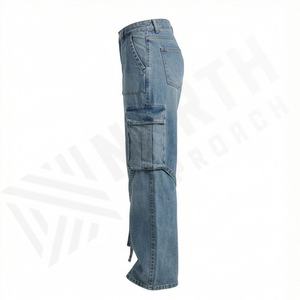 <b>Women's</b> Customized Distressed Denim Cargo Pants <b>Women</b> <b>Baggy</b> Loose Customized Color <b>Jeans</b> With Side Pockets <b>Women</b> Pants New - Product Image 3