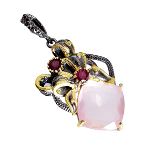 Solid 925 Sterling Silver Pendant Jewelry From India Beautiful <b>Rose</b> <b>Quartz</b> & Garnet Pendant for Women OEM Customization - Product Image 1