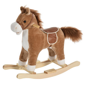 HOMCOM Rocking Horse Toy with Realistic Sounds for Babies 36-72 Months, Includes 2 <b>AA</b> <b>Batteries</b>, Brown - Product Image 1
