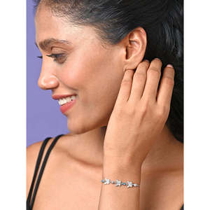 NOVAMART Fine 925 Pure <b>Silver</b> Blue Butterfly <b>Charm</b> <b>Bracelet</b> with Diamond and Pearl Rhodium Plated Beaded Bangles for Gift Wholes - Product Image 3