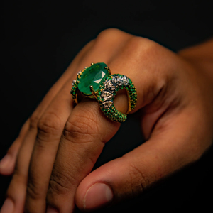 Luxury Oval Green Emerald <b>Ring</b> for Women Micro Pave Diamond Cocktail <b>Statement</b> <b>Ring</b> - Product Image 3