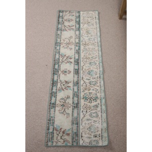 Alfombra Turca Pequeña de 1.4x4.6 pies (43x140 cm), Alfombra Vintage con Rayas Azules - Product Image 1