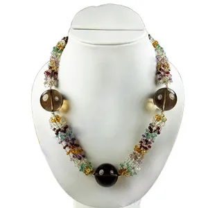 Collier statement pour femme en or plaqué, orné de perles et de pierres précieuses, avec chaîne à maillons géométriques en diamant - Product Image 2