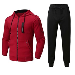 Sweat à capuche teint uni 100% coton avec pantalon évasé à rayures survêtement sur mesure pour hommes, costume d'hiver en polaire pour hommes - Product Image 2