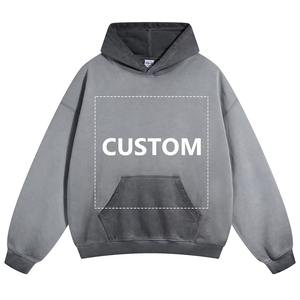 Sweat à capuche en coton 380G délavé pour hommes Automne/Hiver Pull-over à motif imprimé DTG personnalisé - Product Image 1