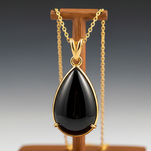 Cadena de Plata de Ley 925 de grado superior, ajuste de bisel, colgante en forma de gota de ónix negro Natural bohemio, regalo de moda de cristal curativo - Product Image 3